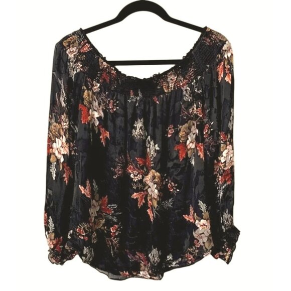 White House Black Market Off-The-Shoulder Floral Burnout Silk Blouse Top Size S - Picture 12 of 12